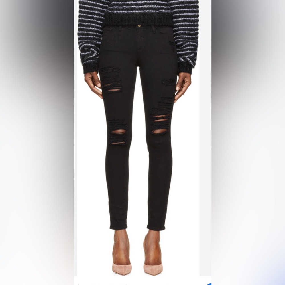 Frame Le Skinny distressed stretch Film Noir jeans